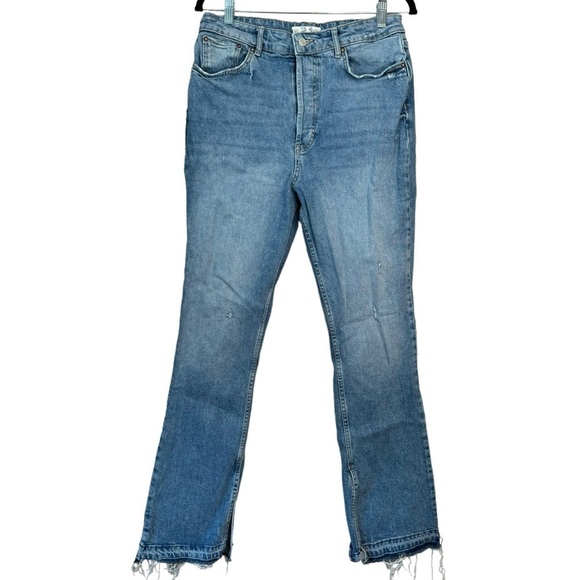 Free People Jeans Women Size 31 Emmy Split Hem Bootcut Blue Button Fly High Rise - Picture 2 of 16